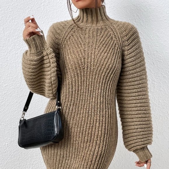Tan Womens Sweater Dress - Picture 3 of 6